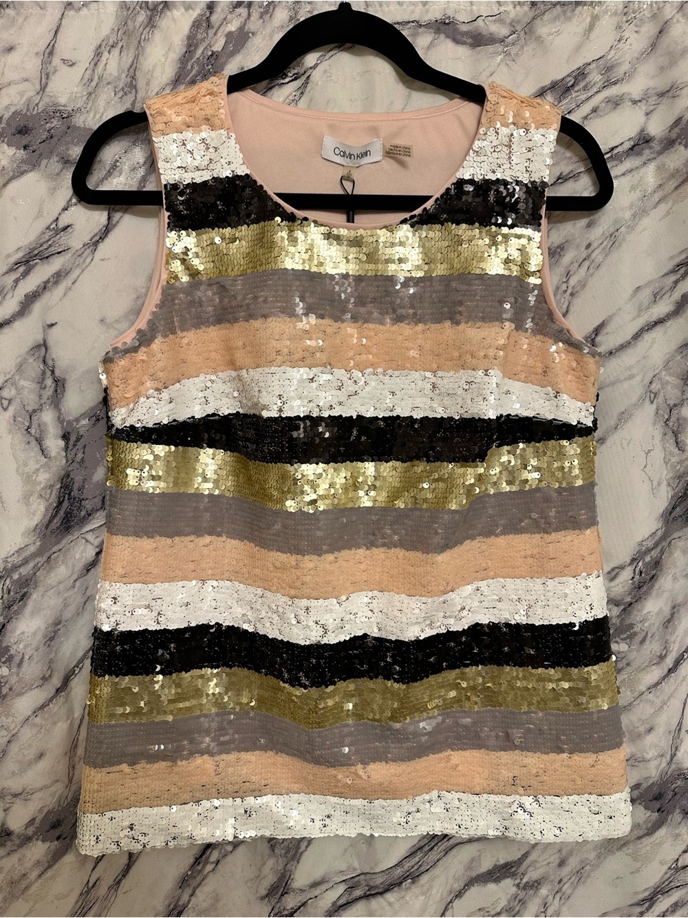 Calvin Klein Sequin Stripe Tank in Pink, Gold, Black, Gray, White
